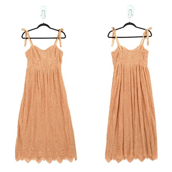 Jonathan Simkhai Women 6 Bonnie Dress Butterscotch Orange Pleated Bustier FLAW - Picture 2 of 10